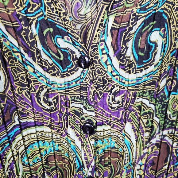 Avenue Sz 18 20 Shirt Pleated Artsy Flourish Flare Sleeves Paisley BoHo Feminine - Picture 7 of 7